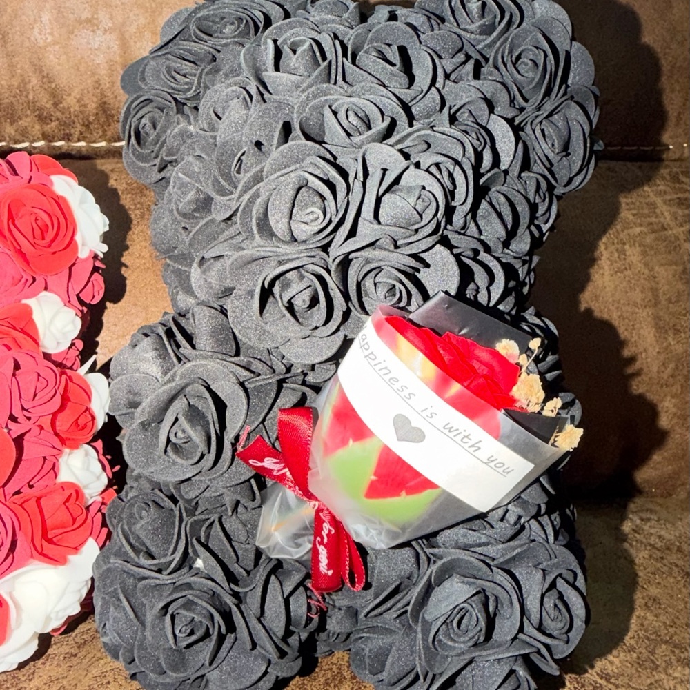 Black Rose Bear with Bouquet